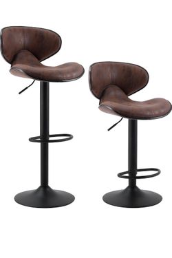 Moving Sale 2 Brown Swivel Bar Stools, Adjustable Height