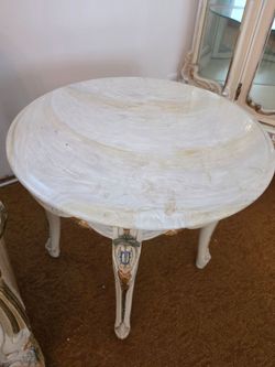 Vintage French Provincial Louis XV Style Marble Side Table. Hand Painted.