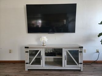 Farmhouse TV Stand with Glass Door Cabinets