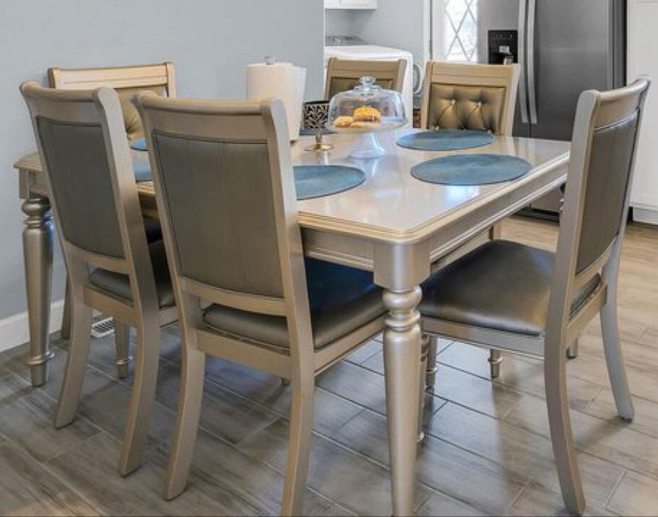 6 Chair With Leaf Extension gray Dinning Table