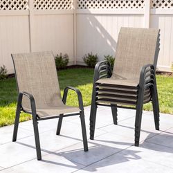 Outdoor Patio Chairs Set of 6 Stackable Dining Chairs All-Weather Textilene Furniture Set for Pool Deck, Backyard, Garden