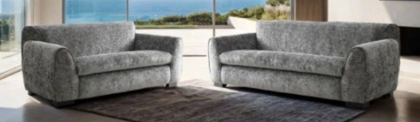 Brand New Grey Super Plush Chenille Sofa & Loveseat