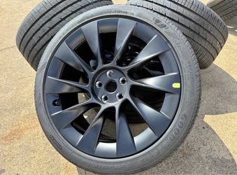 FREE INSTALL (4) NEW 2025 OEM 20” TESLA MODEL Y INDUCTION WHEELS RIMS OEM GOODYEAR WITH CAPS