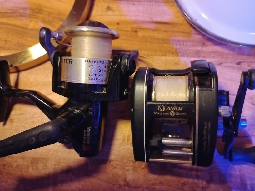 Strike Master Model 30 Spinning Reel , And Quantum Magnum OD 1310L Graphite Fishing Reels .