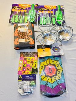 Halloween Decoration & Party Bundle New Tablecloth Spider bowls Pumpkin Carving Kits Bingo & more