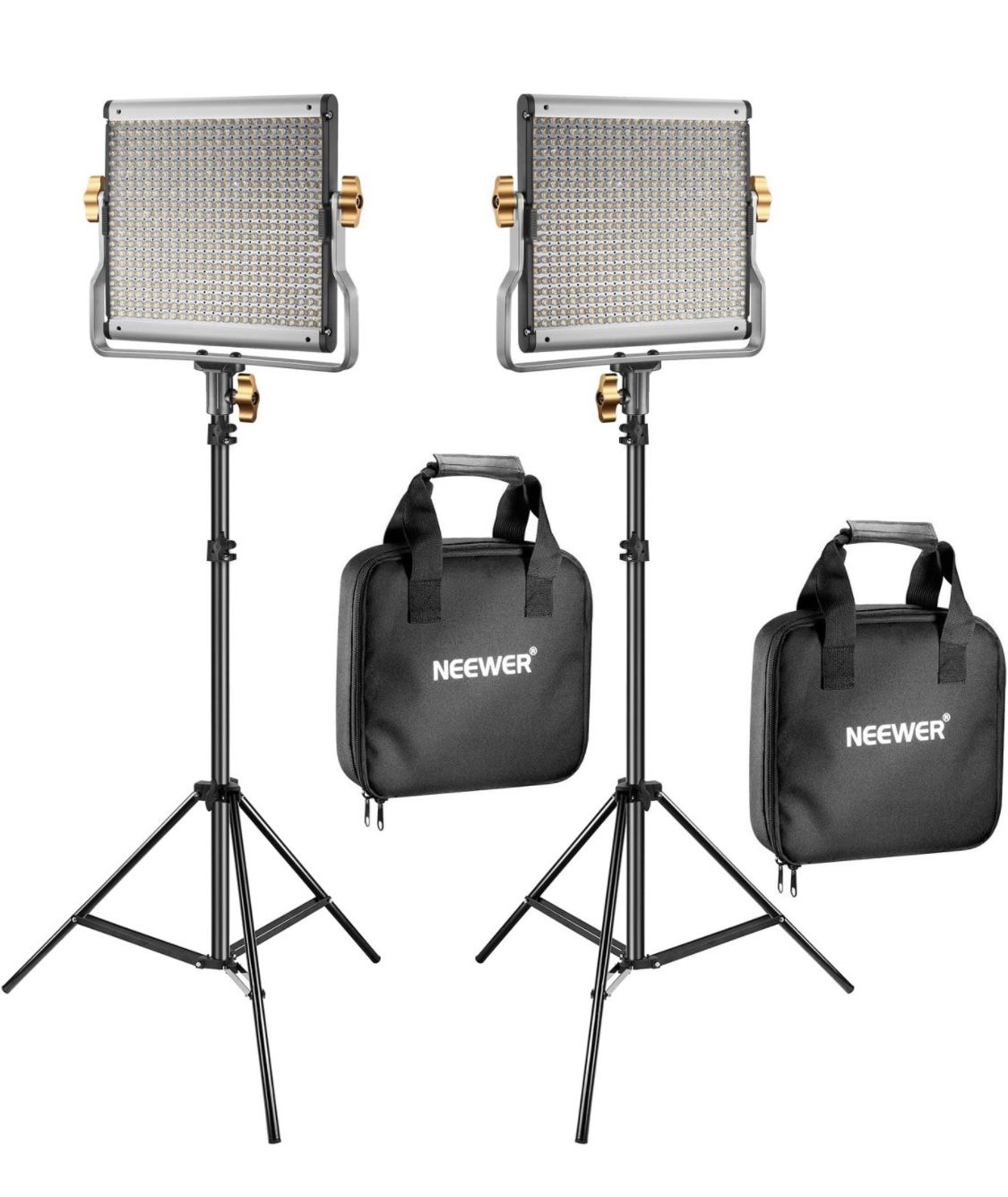 Neewer 2 Packs Dimmable Bi-Color 480 LED Video Light and Stand Lighting Kit Includes: 3K CRI 96+ LED Panel with U Bracket, 75 inches Light Sta