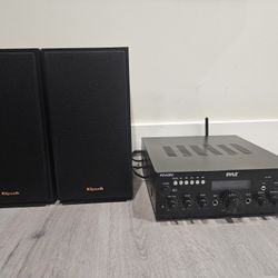 Pyle PDA6BU Amplifier Receiver Stereo Bluetooth + 2x Klipsch R-41m Reference Speakers + Speaker Wire