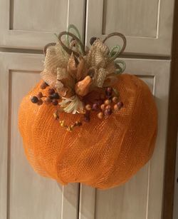 Handmade Deco Mesh Pumpkin Wreath