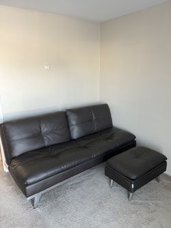 Brown Couch / Futon With Ottoman