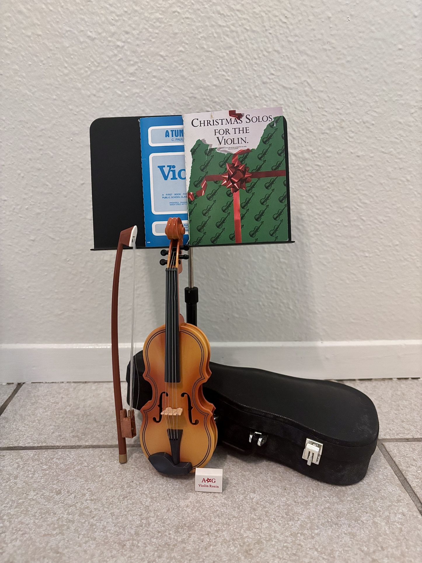 American Girl Doll Violin Set with Case, Bow, Music Stand, Sheet Music & Rosin