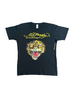 Vintage Ed Hardy Black Yellow Tiger T-Shirt Size XL