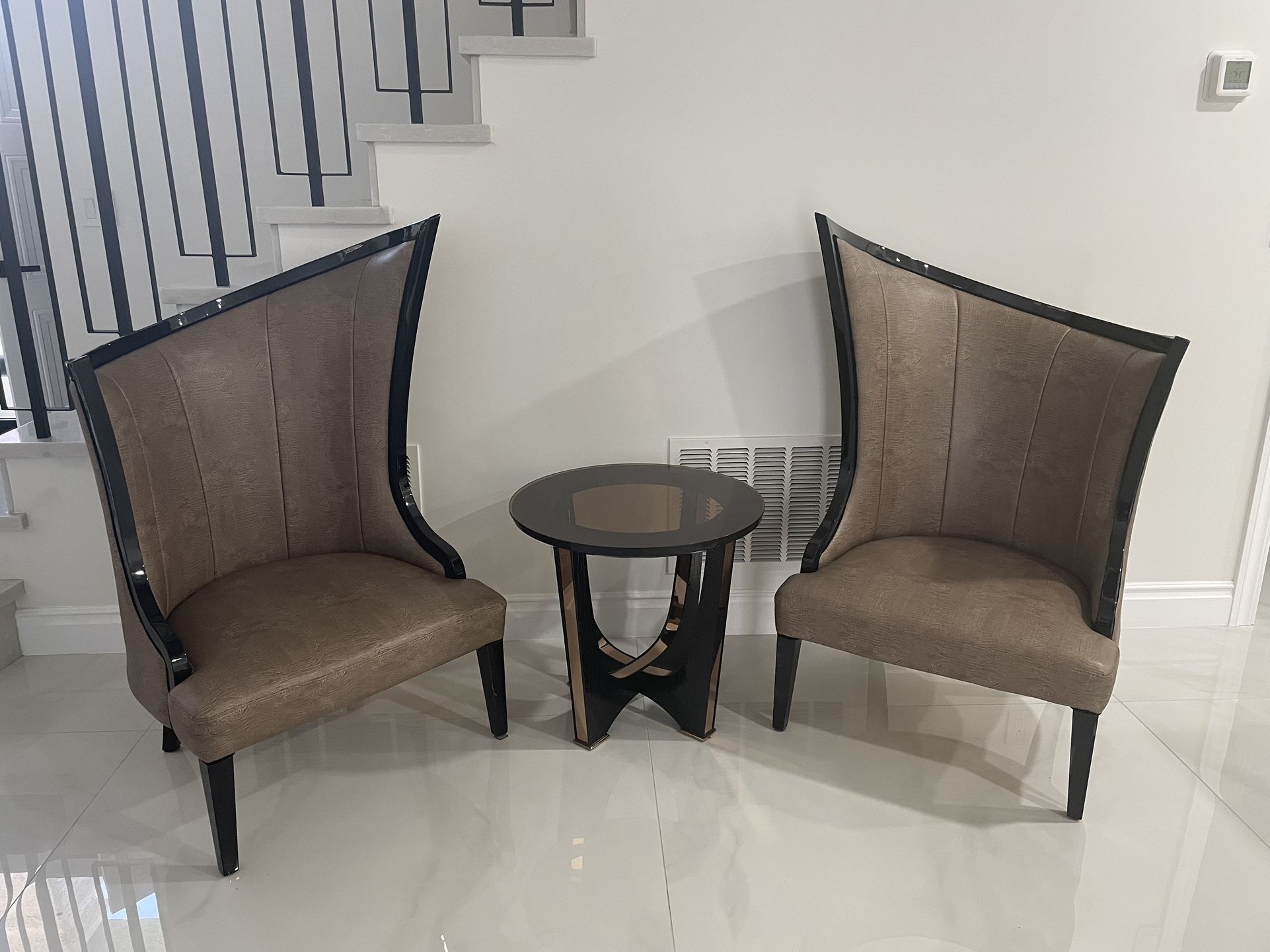 A & X Modern Black Crocodile & Rosegold End Table and Side Chairs