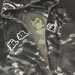 BAPE x Black Eye Patch Color Camo Shark Full Zip Hoodie 'Black' (size X-Large)