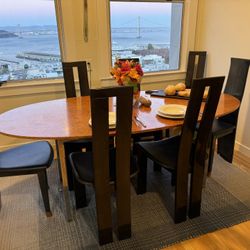 Chrome And Burl Wood Dining Table 