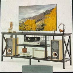 Industrial style (3) tier, television stand suitable for a 43 to 65 inch TV Gray