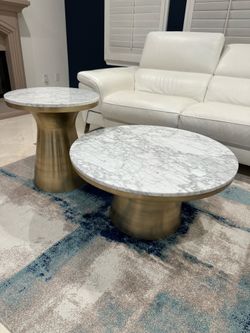 West Elm Marble Topped Pedestal Coffee Table