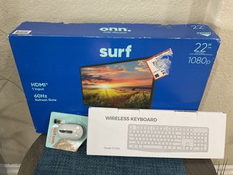 22” FHD monitor,  Wireless keyboard and wireless mouse set