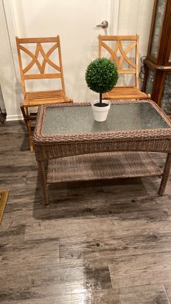Table for glass and two chair for outside