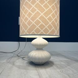Nautical white base lamp with tan shade, 20” high 12 “ round $25