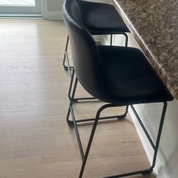 Set Of (2) Black Leather Stools 