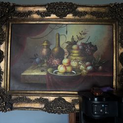 Vintage Still Life Oil Painting – Ornate Gold Frame (Large & Heavy)