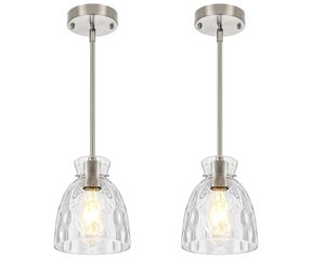 Brushed Nickel Pendant Lights with Textured Glass – Set of 2