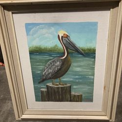 Pelican Framed Bird Painting On Canvas