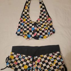 Checker  Black and White Crop Top and checker Mini Bootie Shorts Size Small 