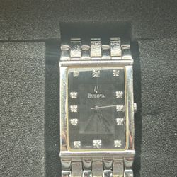 Bulova A7 Mens 96D12 Diamond Accented Watch Black Dial Stainless C860466