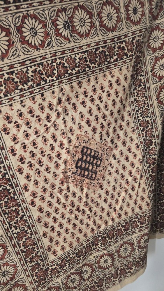 Vintage Floral Block Print Shawl/Scarf – Beige, Red, Black – 100% Cotton
