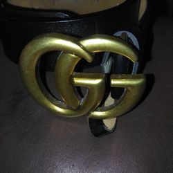 Black Leather Belt Gold Gucci Buckle