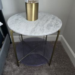 Elegant Round Marble End Table With Brass Frame