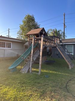 Wooden Backyard Playset with Slide and Swings