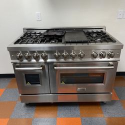 Stainless Steel Double Oven Gas Range with 8 Burner Cooktop 
