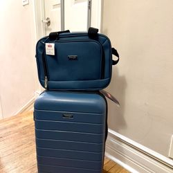 Wrangler 2-Piece Expandable Rolling Hard Side Spinner Carry-on Set with Cup Holder, Indian Teal