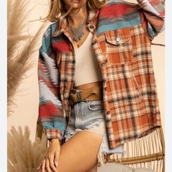  Aztec flannel long sleeve top w/pockets Women’s Plaid Flannel Shirt