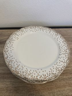 Gold And White Polka Dot/sparkle Dinner Plates