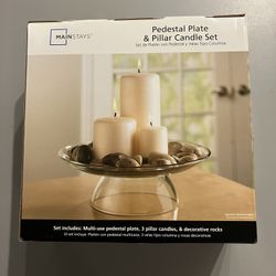Mainstays Pedestal Plate & Pillar Candle Set