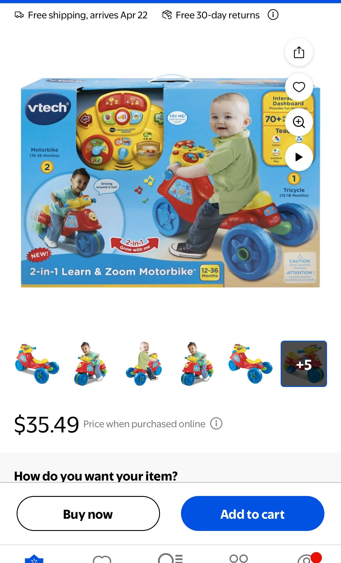 VTech, 2-in-1 Learn & Zoom Motorbike, Riding Toy