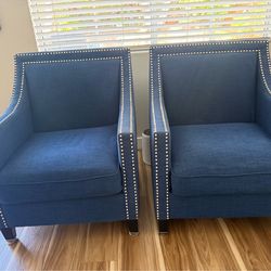 Blue arm chairs w/ silver nailhead trim