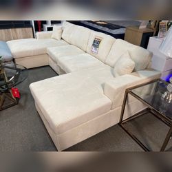 ivory corduroy Double chaise sectional sofa