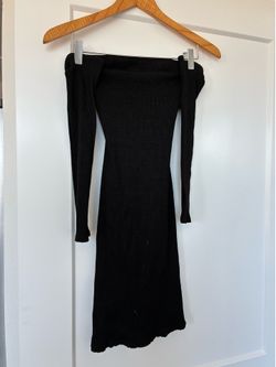 Black Ribbed Off-the-Shoulder Dress
