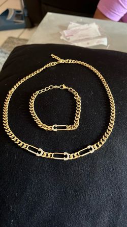 Gold Cuban Link Necklace and Bracelet Set