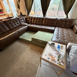 Brown leather sectional sofa