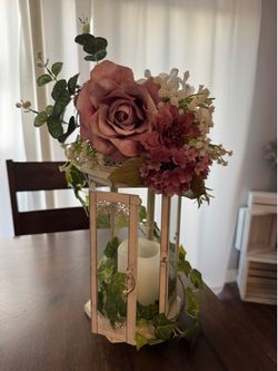 Glass Lantern with candle and flowers