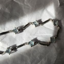 925 Silver And Aqua Marine Bracelet 