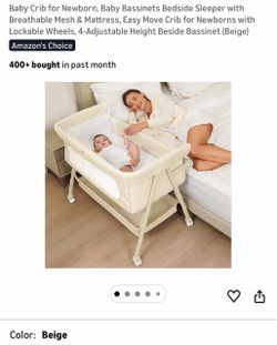 Beige Baby Bedside Bassinet with Wheels