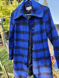 Womens blue and black plaid coat