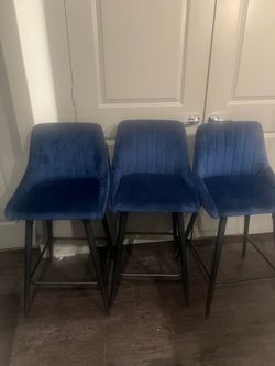3 Blue Fabric Bar Stools – $60 OBO