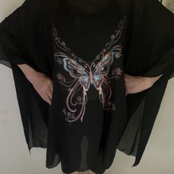 Sheer Butterfly Poncho, Perfect For Raves